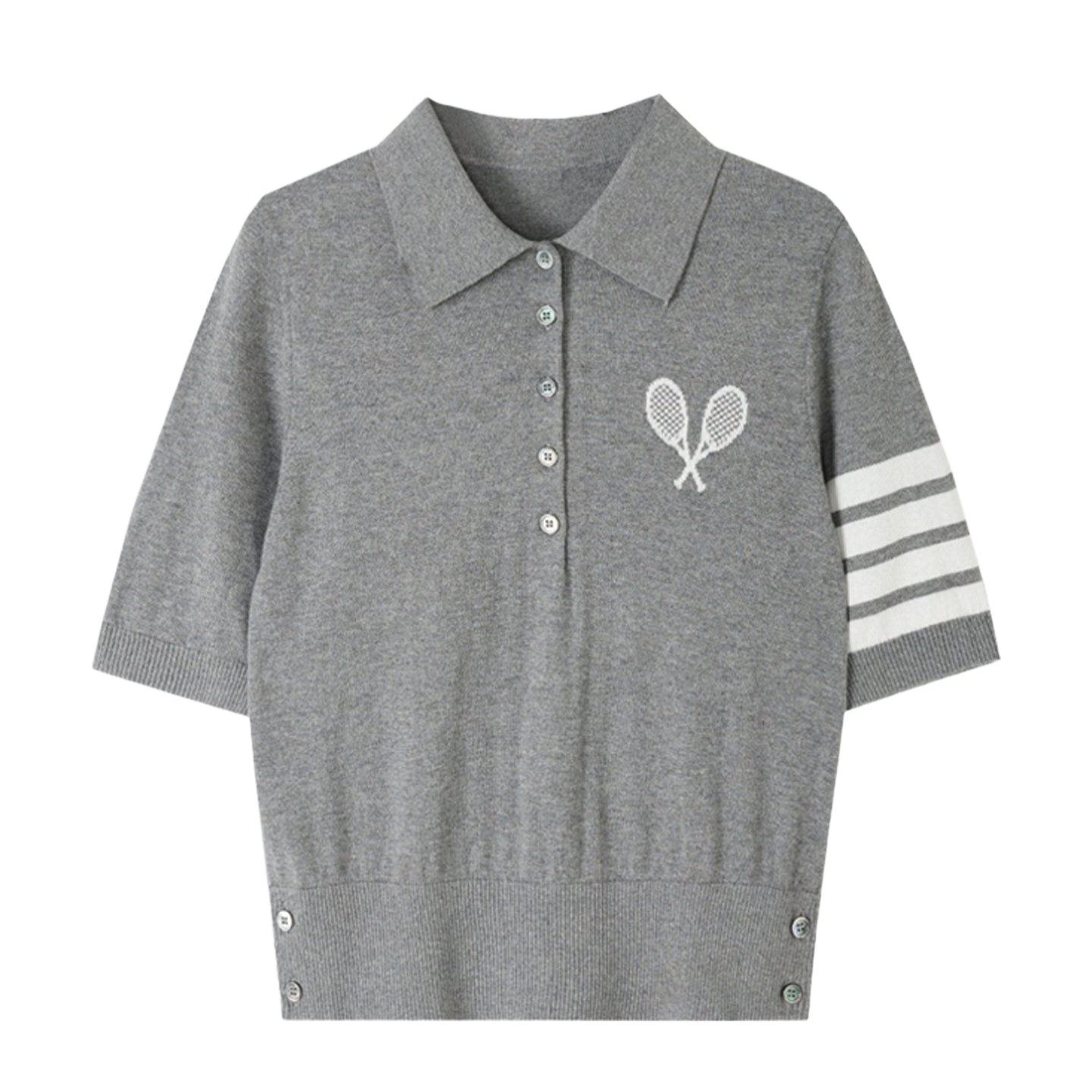 Women's Polo Knit Top ¨C Tennis Racket Print THOM TREND