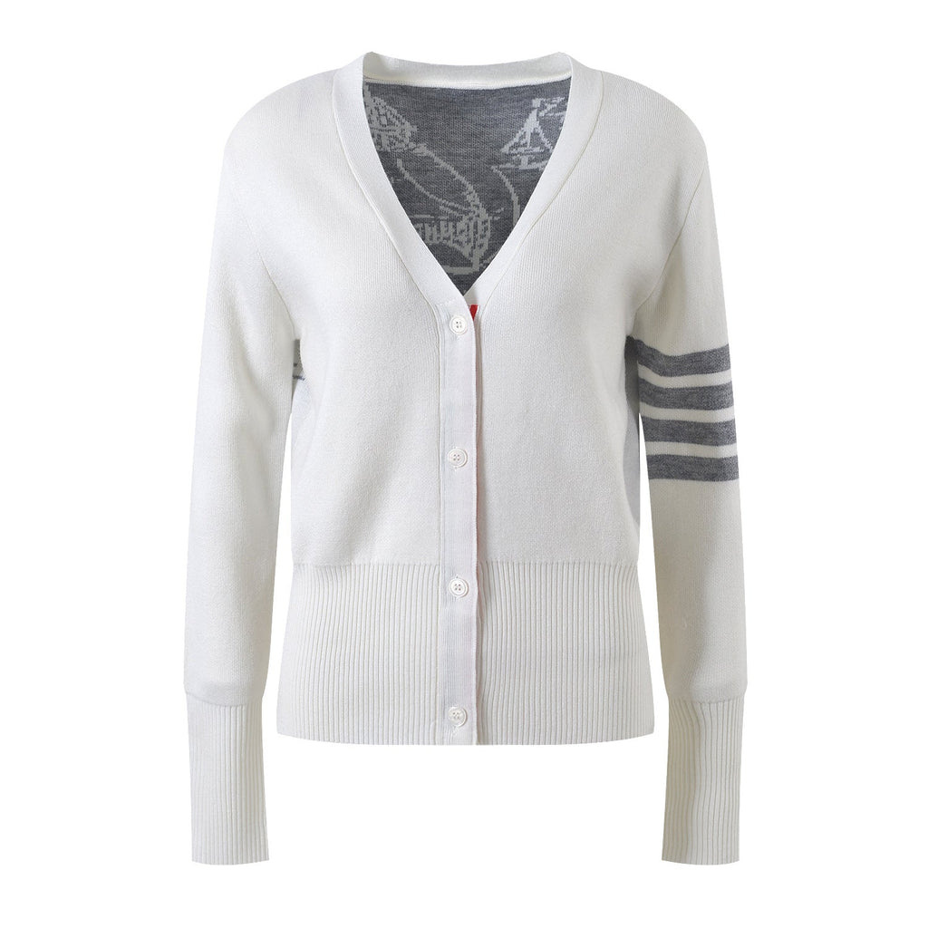 Four-Stripe Pink V-Neck Cardigan£¨¸±±¾£© THOM TREND