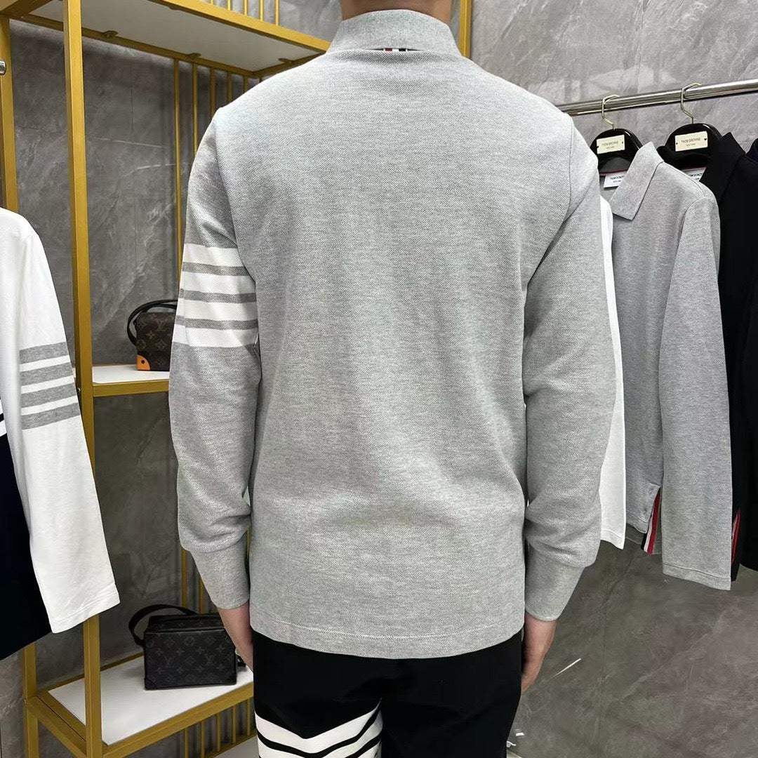2025SS Four-bar lapel long-sleeved T-shirt THOM TREND