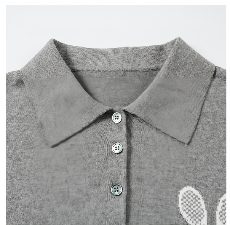 Women's Polo Knit Top ¨C Tennis Racket Print THOM TREND