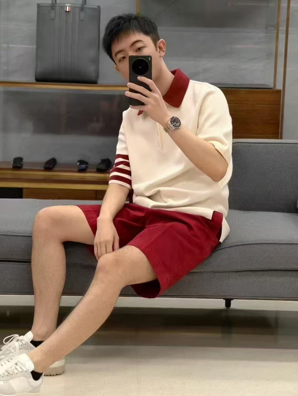 Four-striped POLO short sleeve THOM TREND
