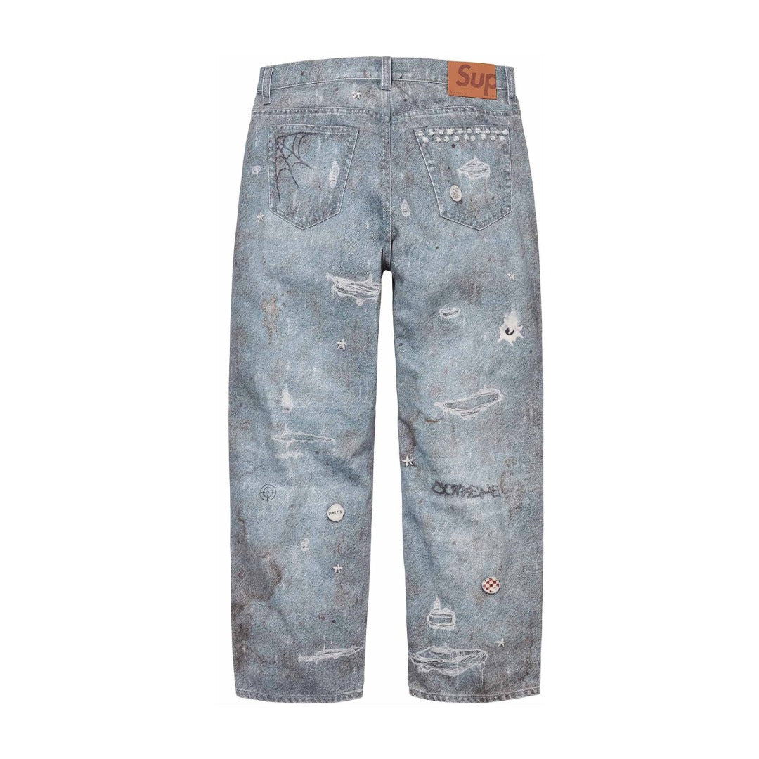Supreme HJR Trompe L¡¯Oeil Loose Fit Jeans Light Luxury Station