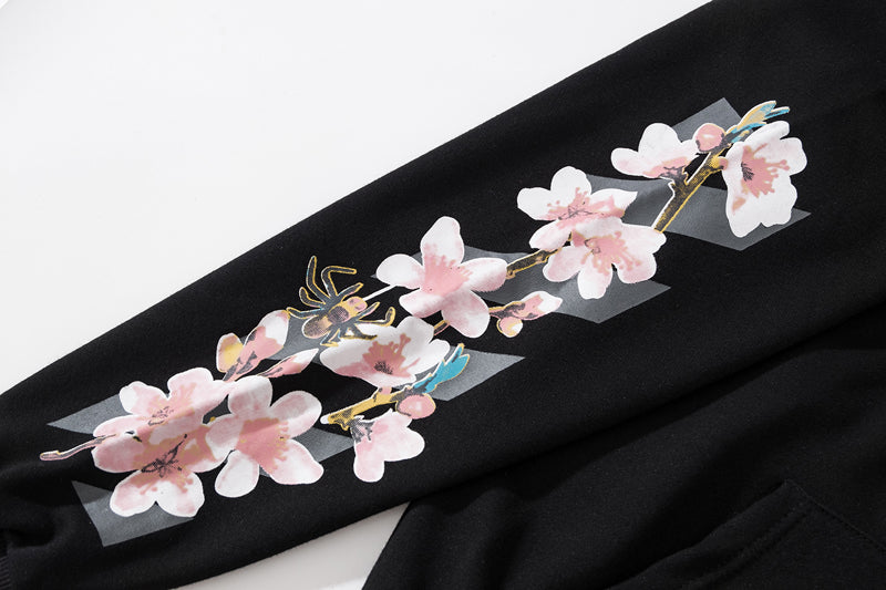 Cherry Blossom Print Pullover Hoodie Light Luxury Station