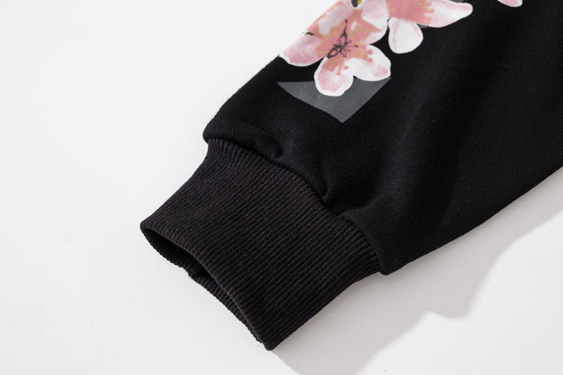 Cherry Blossom Print Pullover Hoodie Light Luxury Station