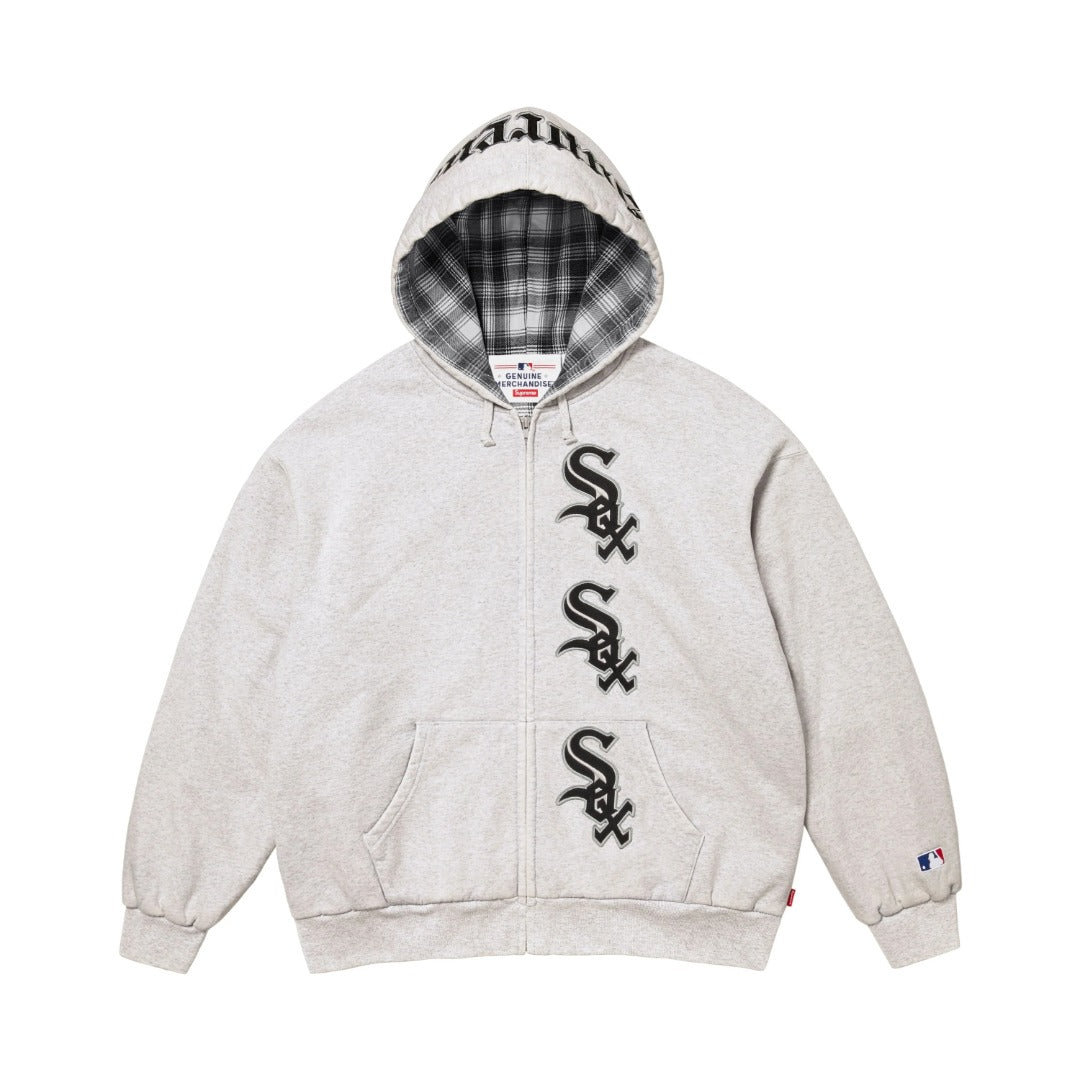 Heavyweight Zip-Up Hooded Sweatshirt with Embroidered Letters Light Luxury Station