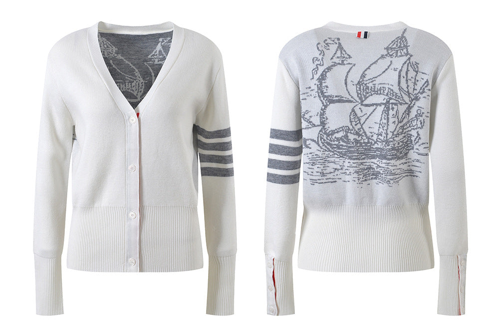 Four-Stripe Pink V-Neck Cardigan£¨¸±±¾£© THOM TREND