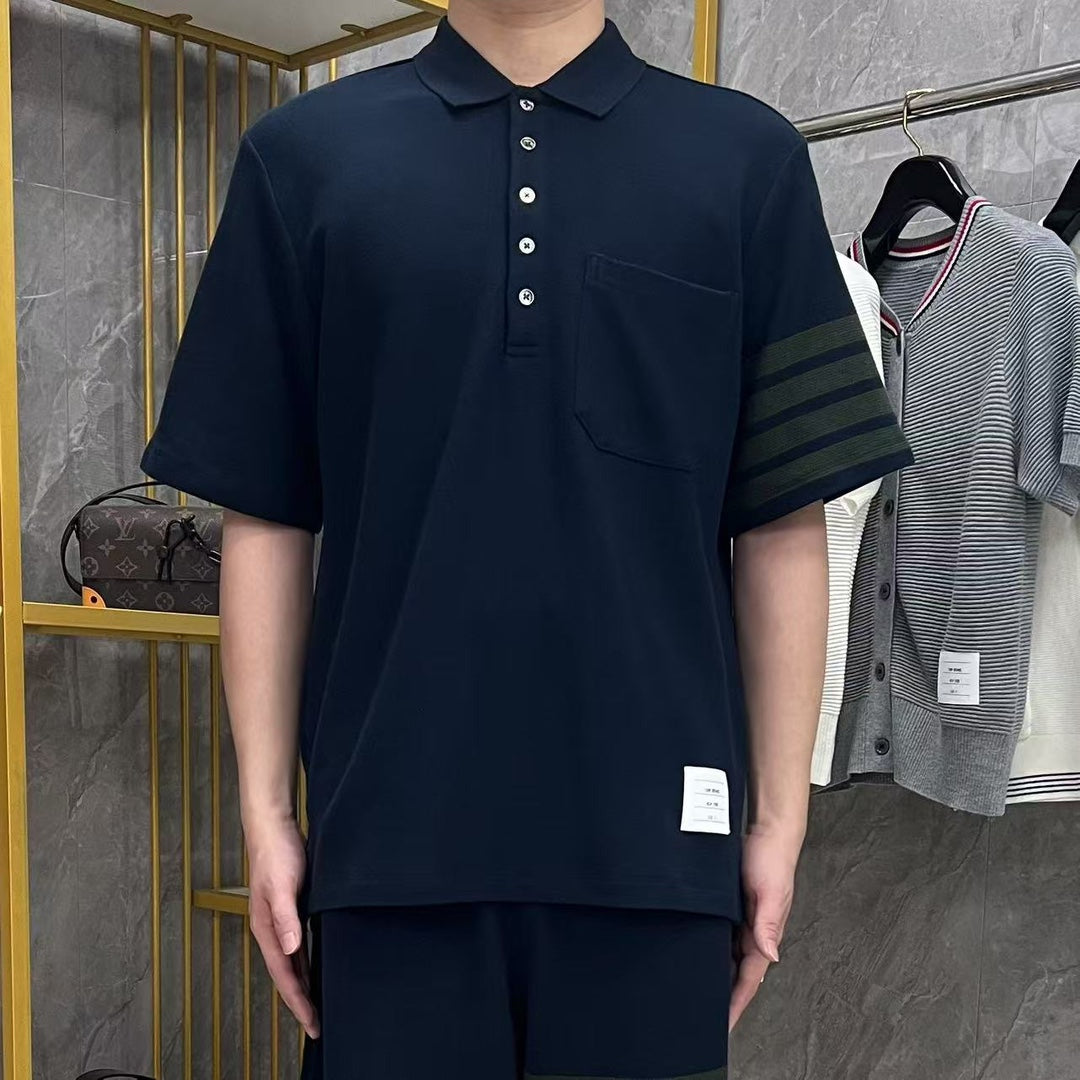 Men's Honeycomb Piqu¨¦ Lapel T-Shirt THOM TREND